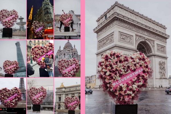 All #LoveNotWar flower hearts listed in an interactive e-magazine